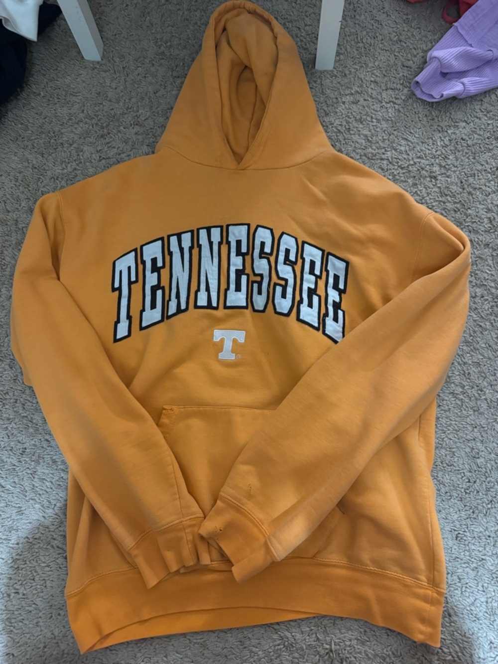 OVB Orange Pullover Hoodie with White & Black Lettering. ATTENTION: RIP-POCKET